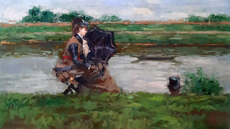 2174-T3 | 90cm x 60cm | femme assise près d'une rivière 